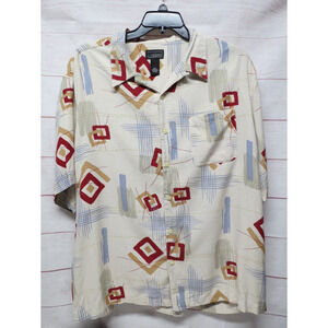 Cezani Men's 100% Silk Abstract Print Shirt XXL Button Down 90s